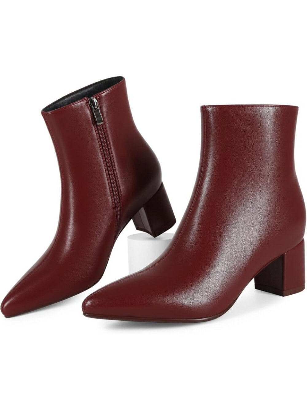 Women's  Red Ankle Boots Chunky Block Heel Short Boot Low Heel Bootie - Picture 5 of 6